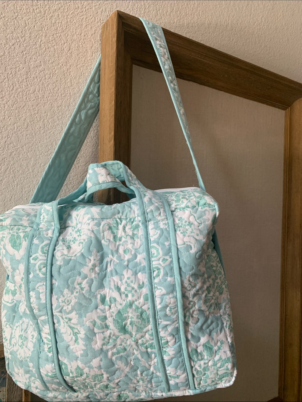 Quilted Floral Travel Tote Bag - Mint White